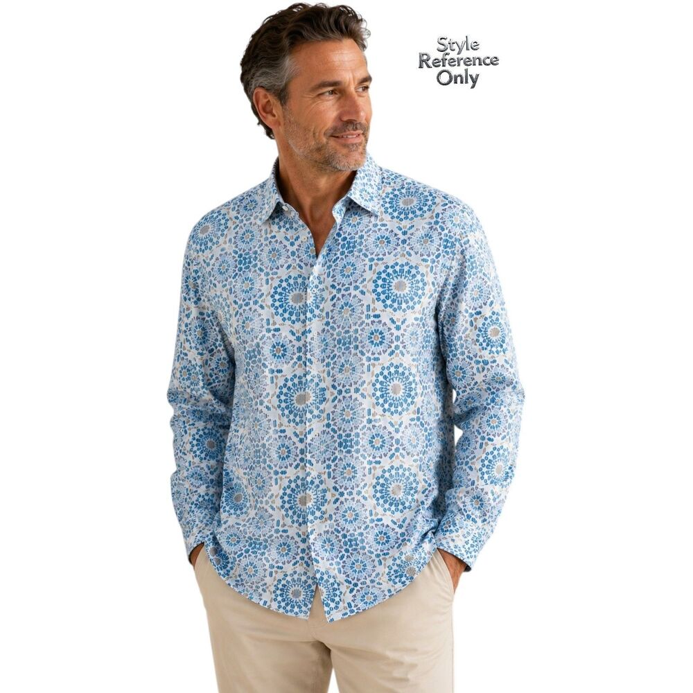 Tommy Bahama Cotton Silk Trim Fit Shirt XXL Blue Geometric Button Down